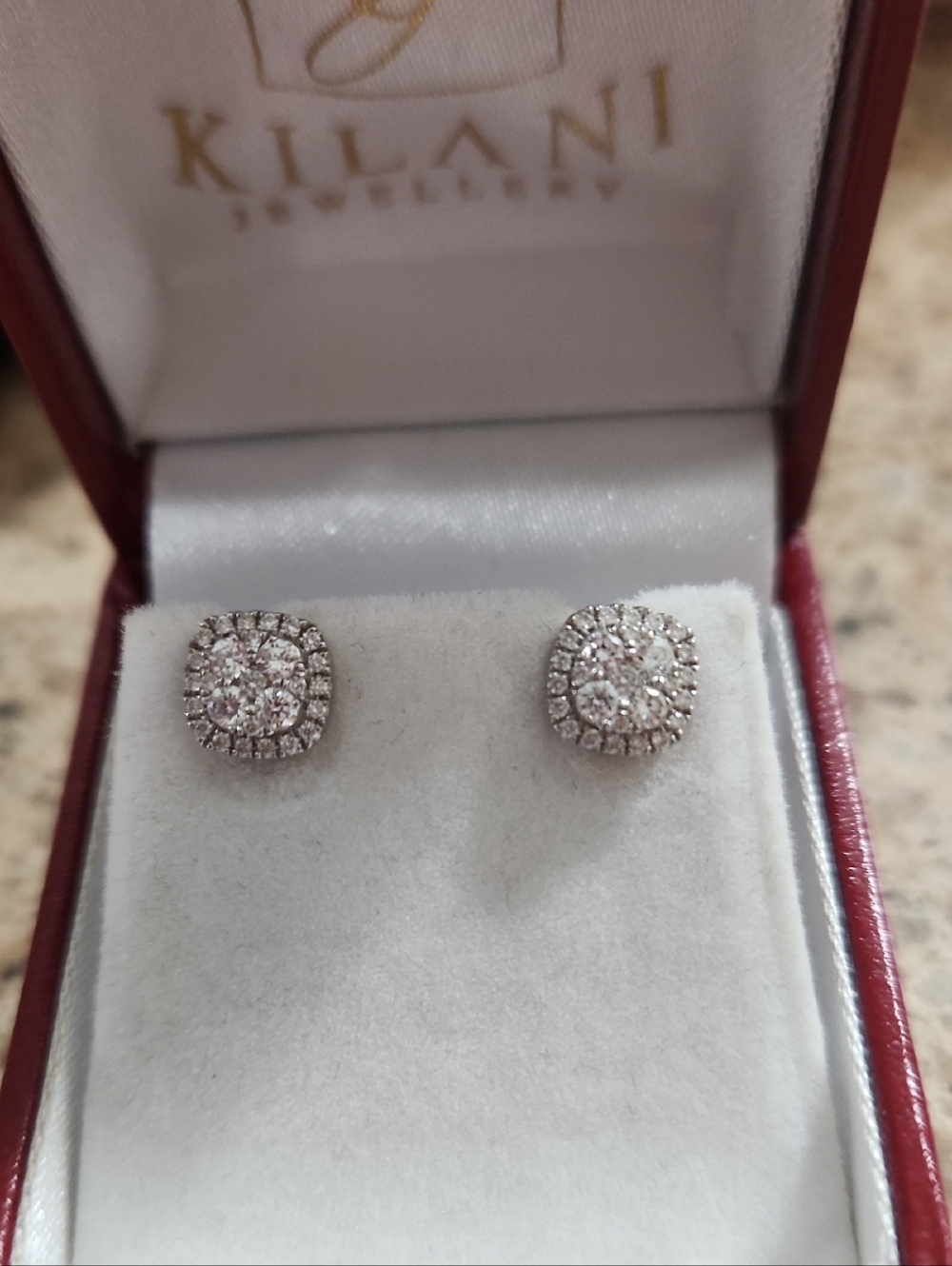 White Gold Diamond Halo Stud Earrings - White